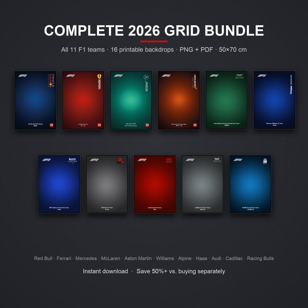 Complete F1 grid bundle all 11 teams wall art backdrops for LEGO Technic