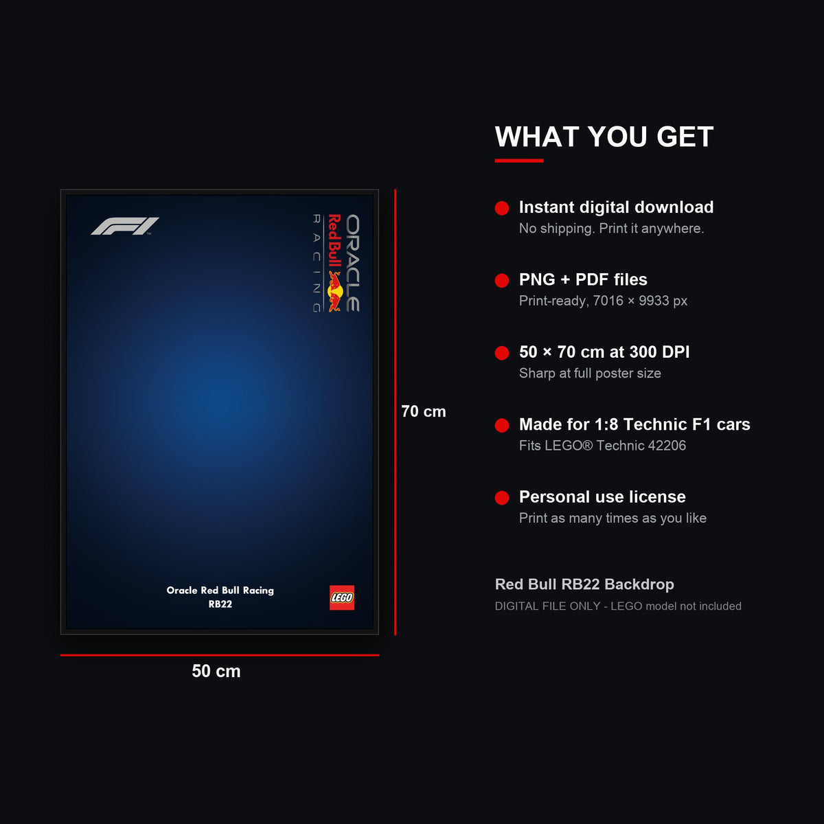 Red Bull RB22 F1 wall art backdrop 50x70 cm PNG and PDF digital download